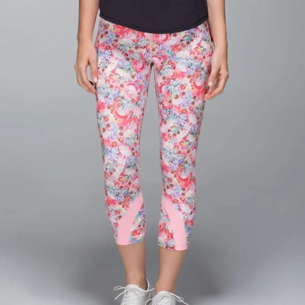 LULULEMON Inspire Crop Pink Floral Leggings Size 4